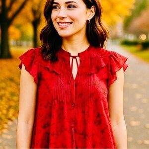 Collective Concepts-Stylish Red and Blue light weight Floral Blouse💕